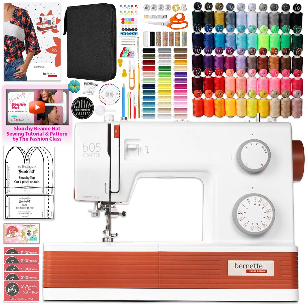 Bernette B05 Crafter Sewing Machine with Sewing Thread & 200+ Accessories